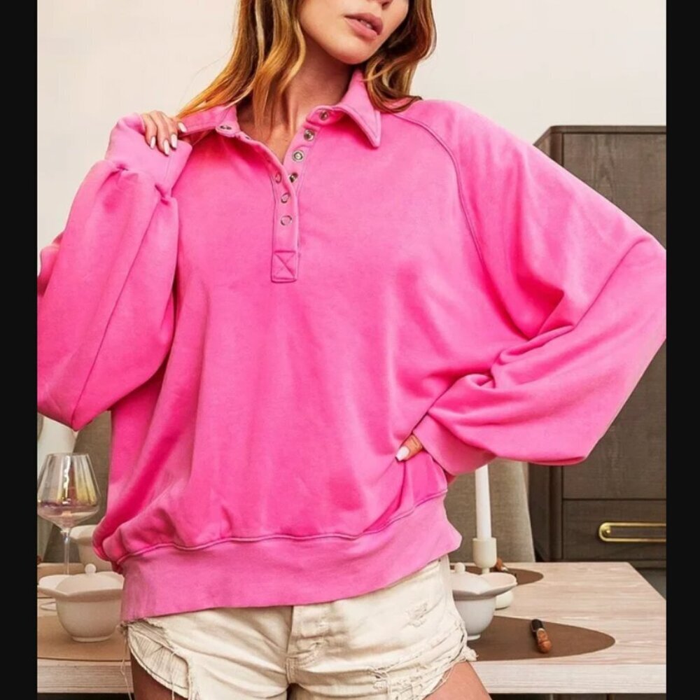 NWT - Snap Button Collared Sweatshirt - Pink